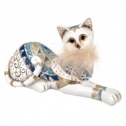 Figura Decorativa Gato Tumbado Blanco Motivos Florales Diseño Étnico 21 cm