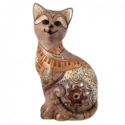 Figura Decorativa Gato Marrón Gris Piano Música 20 cm