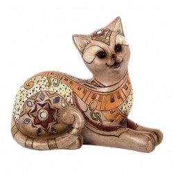 Figura Decorativa Gato Tumbado Marrón Gris Piano Música 16 cm