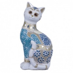 Figura Decorativa Gato Blanco Motivos Florales Diseño Étnico 28 cm