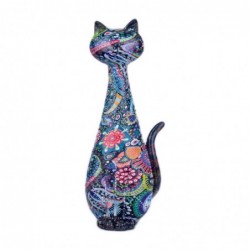 Figura Decorativa Gato Colorido Diseño Flores 20 cm