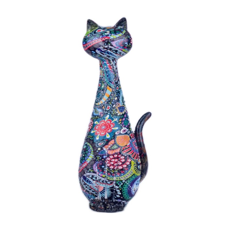Figura Decorativa Gato Colorido Diseño Flores 20 cm