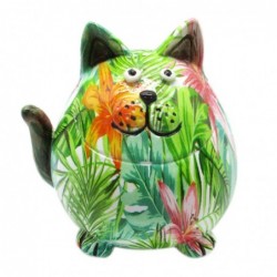 Figura Decorativa Gato Flores Jungla Verde 10 cm