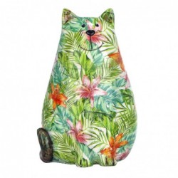 Figura Decorativa Gato Flores Jungla Verde 21 cm