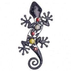 Figura Decorativa Lagarto Piedras Colores Adorno Pared Metal y Cristal 38 cm
