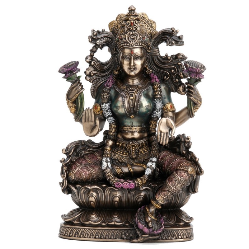 Figura Decorativa Diosa Lakshmi Hindu Buena Fortuna Hinduismo Resina 24 cm