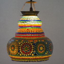 Lámpara Techo Campana Irregular Cristales Colores Luz Cálida Relajante Ambiente Árabe 40 cm