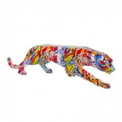 Figura Decorativa Leopardo Jaguar Pantera Grafiti Colorida Resina Decoración Moderna 47 cm