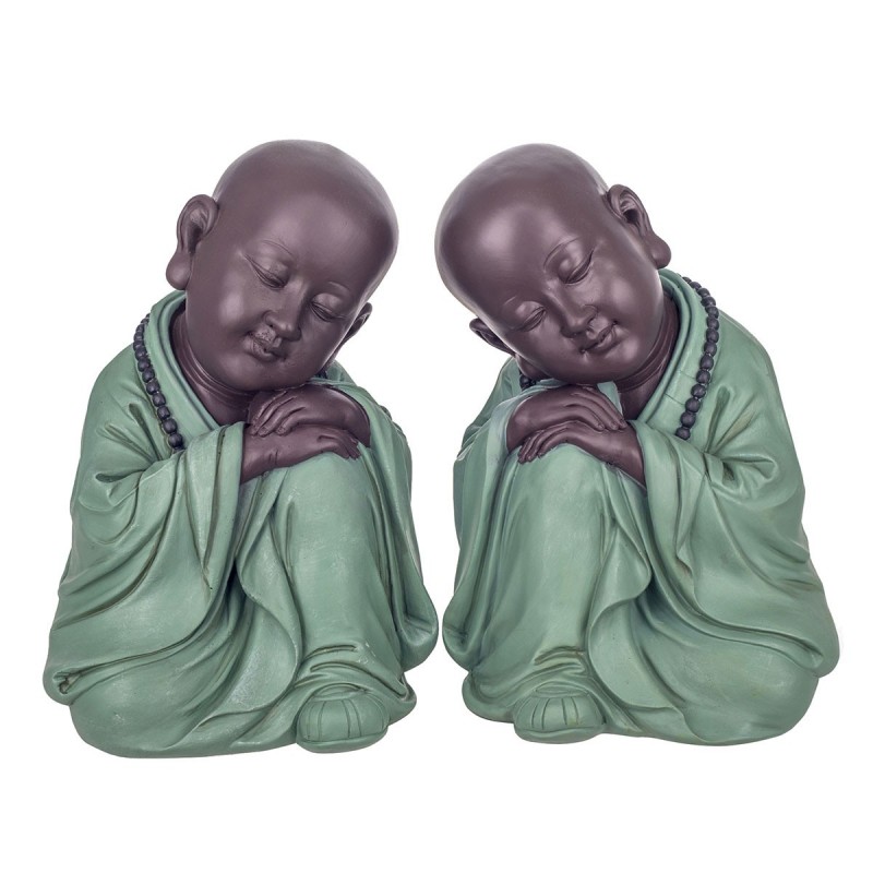 Set Figura Decorativa Monje Budista Sentado x2 Resina 28 cm