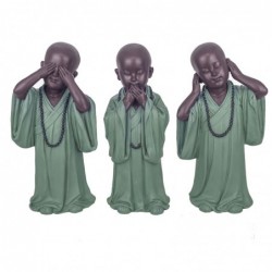 Set Figura Decorativa Monje Budista x3 No Ve No Oye No Habla Resina 25 cm