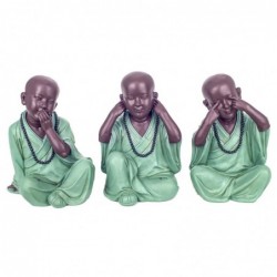 Set Figura Decorativa Monje Budista x3 No Ve No Oye No Habla Resina 17 cm