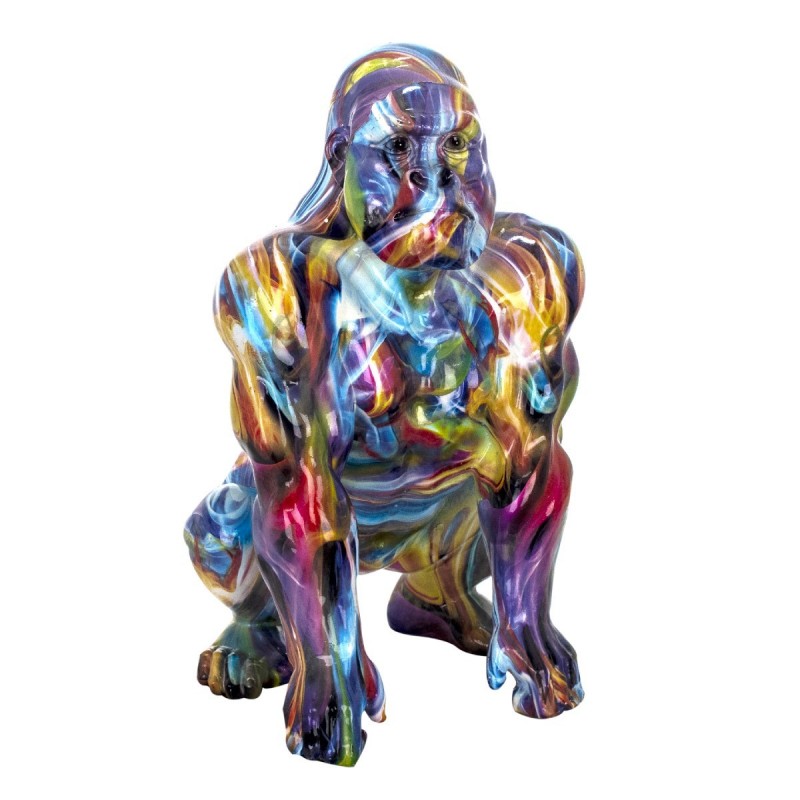 Figura Decorativa Mono Gorila Grafiti Colorida Resina Decoración Moderna 48 cm
