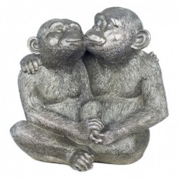 Figura Decorativa Pareja Monos Chimpancé Plateado 19 cm