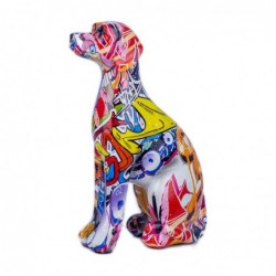 Figura Decorativa Perro Grafiti Colorida Resina Decoración Moderna 21 cm
