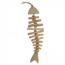Figura Decorativa Colgante Pared Espina Pez Madera Marrón Decoración Playa 55 cm