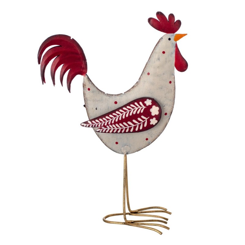 16 cm juego de decoración de Pascua Logbuch-Verlag 2 figuras de gallinas de metal rojo y blanco gallo y gallina 