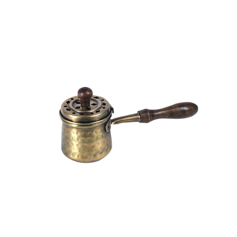 Quemador Incienso Incensario Latón con Mango Madera 16 cm