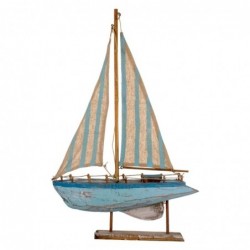 Figura Barco Velero Pesquero Madera Decorativo Azul Marron 35 cm