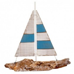 Figura Metalica Barco Velero Decorativo Azul 17 cm