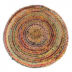 Alfombra redonda de yute y algodon 120 cm multicolor