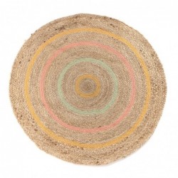 Alfombra redonda de yute y algodon 120 cm multicolor