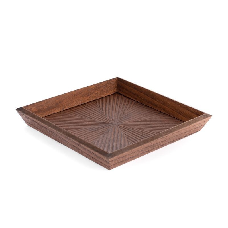 Bandeja Decorativa Centro Mesa Vaciabolsillos Cuadrado Madera Grabada  Marrón Oscuro 20 cm