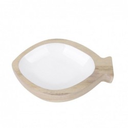 Bandeja Decorativa Centro Mesa Vaciabolsillos Pez Madera Blanca Marrón Decoración Playa 18 cm