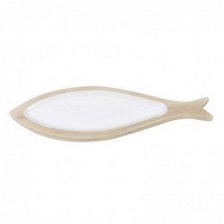 Bandeja Decorativa Centro Mesa Vaciabolsillos Pez Madera Blanca Marrón Decoración Playa 28 cm