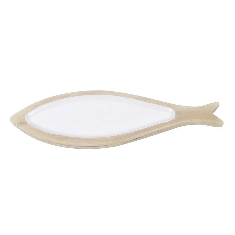 Bandeja Decorativa Centro Mesa Vaciabolsillos Pez Madera Blanca Marrón Decoración Playa 28 cm