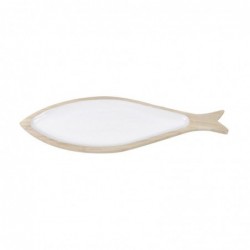 Bandeja Decorativa Centro Mesa Vaciabolsillos Pez Madera Blanca Marrón Decoración Playa 35 cm