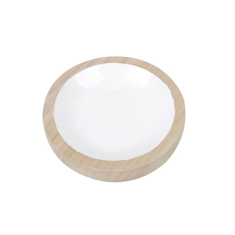 Bandeja Decorativa Centro Mesa Vaciabolsillos Redondo Madera Blanca Marrón 15 cm