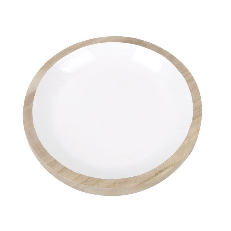 Bandeja Decorativa Centro Mesa Vaciabolsillos Redondo Madera Blanca Marrón 20 cm