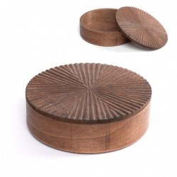 Caja decorativa redonda con tapa de madera grabada