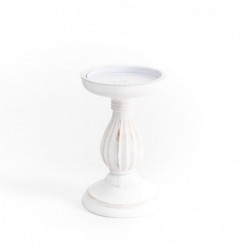 Candelabro Decorativo Madera Blanca Portavelas Elegante Boho 17 cm