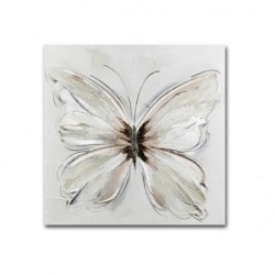 Cuadro Decorativo Lienzo Cuadrado Pintado a Mano Mariposa Blanca Decoración Pared Elegante 60x60 cm