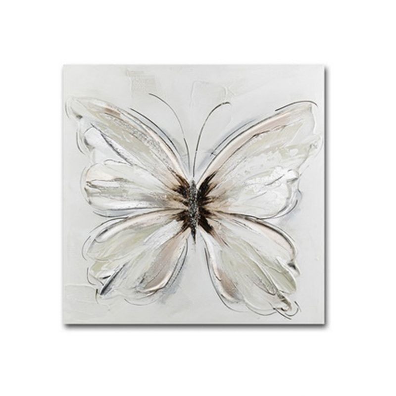 Cuadro Decorativo Lienzo Cuadrado Pintado a Mano Mariposa Blanca Decoración Pared Elegante 60x60 cm
