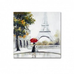Cuadro Decorativo Lienzo Cuadrado Pintado a Mano Mujer en París Torre Eiffel Decoración Pared Rústico 60x60 cm