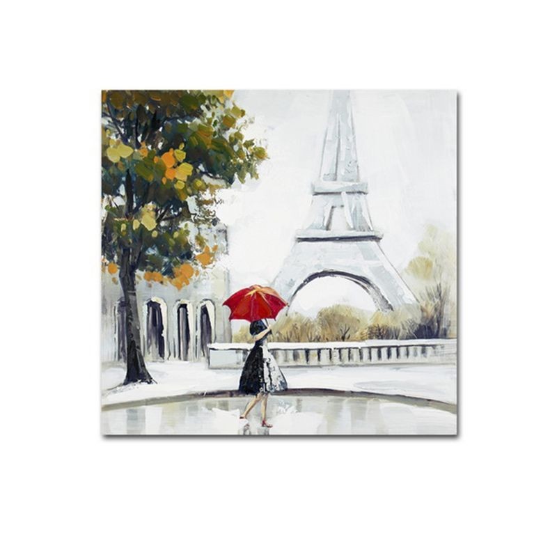 Cuadro Decorativo Lienzo Cuadrado Pintado a Mano Mujer en París Torre Eiffel Decoración Pared Rústico 60x60 cm