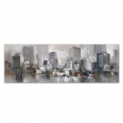 Cuadro Decorativo Lienzo Pintura Ciudad Manhattan Nueva York Gris Decoración Pared Elegante 60x180 cm