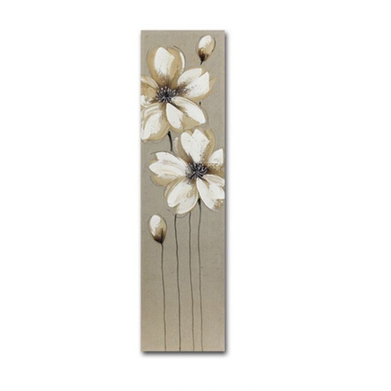 Cuadro Decorativo Vertical Pintado a Mano Lienzo Flores Blancas Elegante Decoración Pared 30x120 cm