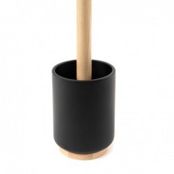 Escobillero Baño WC Poliresina Negro con Base y Mango de Madera Marrón Elegante 36 cm