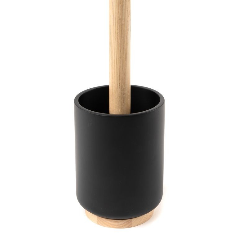 Escobillero Baño WC Poliresina Negro con Base y Mango de Madera Marrón Elegante 36 cm