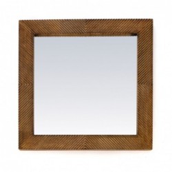 Espejo Pared Decorativo Cuadrado Madera Marrón con Relieve Rústico Clásico 61 cm