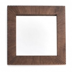 Espejo Pared Decorativo Cuadrado Marco de Madera con Relieve Marrón Rústico Boho 40 cm