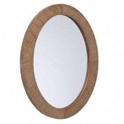 Espejo Pared Decorativo Redondo Oval Madera Marrón con Relieve Rústico Clásico 56x76 cm