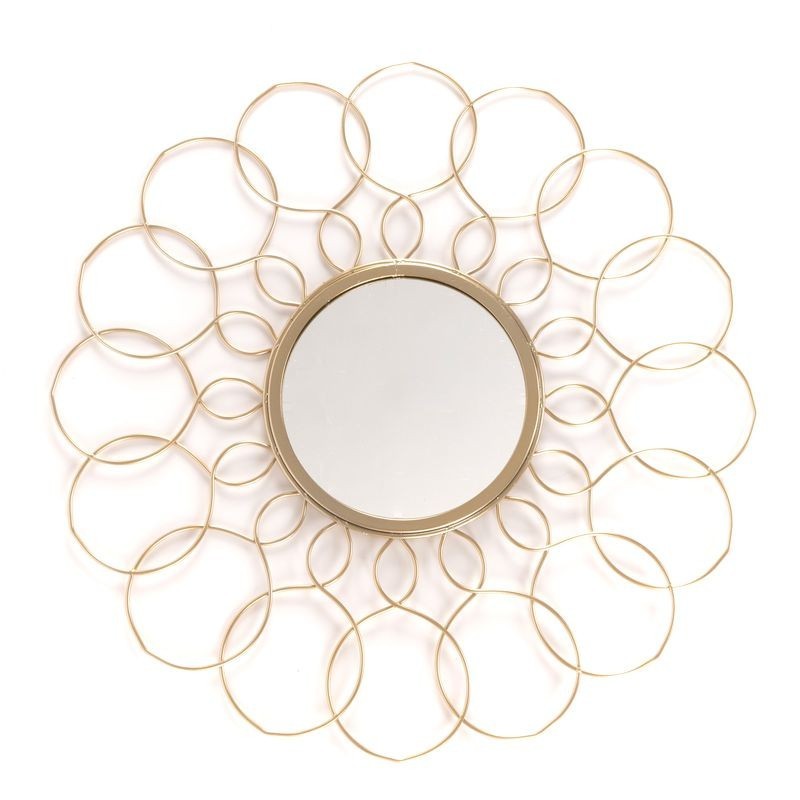 Espejo Pared Redondo Adorno Decorativo Metal Dorado Anillos Sol Elegante 46 cm
