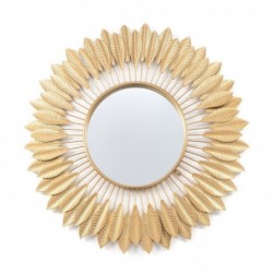 Espejo Pared Redondo Adorno Decorativo Metal Dorado Sol Plumas Elegante Boho 86 cm