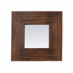 Espejo Pequeño Pared Decorativo Cuadrado Marco Madera Marrón Oscuro Rústico Clásico 52 cm