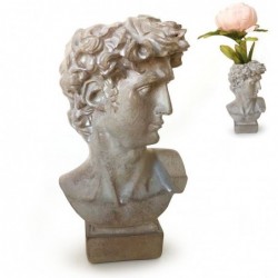 Figura Decorativa Busto Griego Romano David con Jarrón Florero Portalápices Escultura Clásica Antigua Resina Efecto Piedra 16 cm