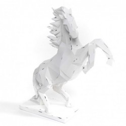 Figura Decorativa Caballo Geométrico Origami Poliresina Blanco Elegante Moderno 27 cm